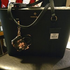 Nanette Lepore NWT Black Maxine Tote with Floral Charm